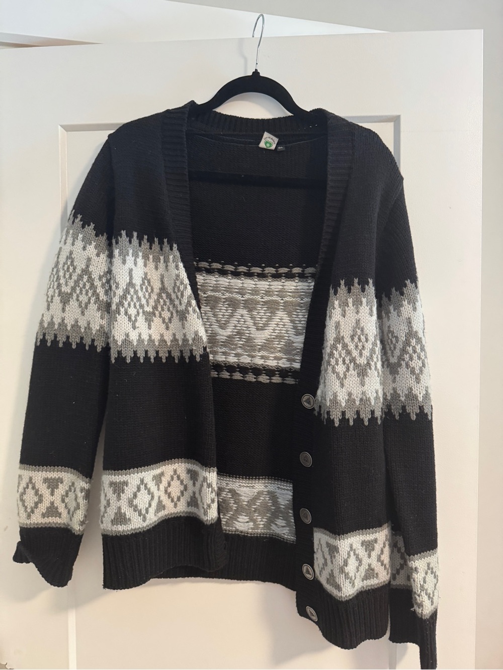 Simons Black and White Patterned Knit Cardigan